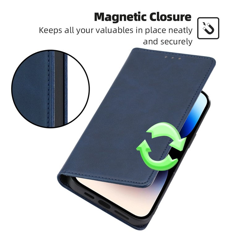 Anti-drop Leather Phone Case for Motorola Moto G73 5G , Calf Texture Wallet Stand Phone Cover - Blue
