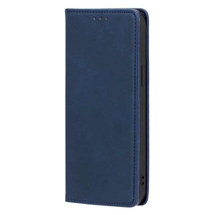 Anti-drop Leather Phone Case for Motorola Moto G73 5G , Calf Texture Wallet Stand Phone Cover - Blue