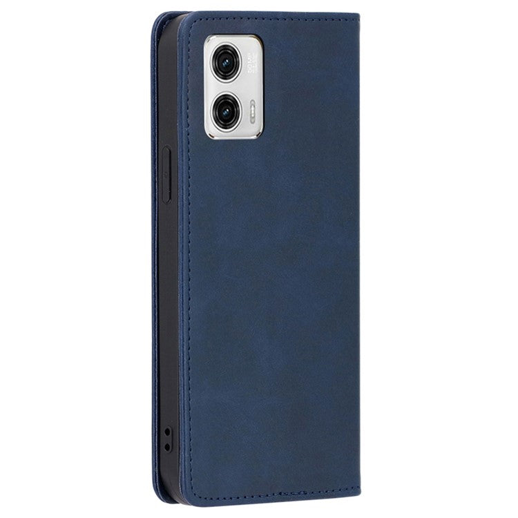 Anti-drop Leather Phone Case for Motorola Moto G73 5G , Calf Texture Wallet Stand Phone Cover - Blue