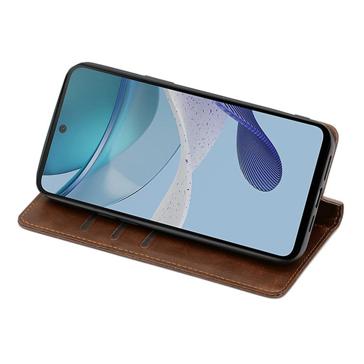 Anti-drop Leather Phone Case for Motorola Moto G73 5G , Calf Texture Wallet Stand Phone Cover - Brown
