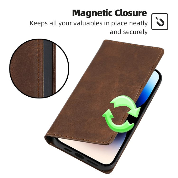 Anti-drop Leather Phone Case for Motorola Moto G73 5G , Calf Texture Wallet Stand Phone Cover - Brown