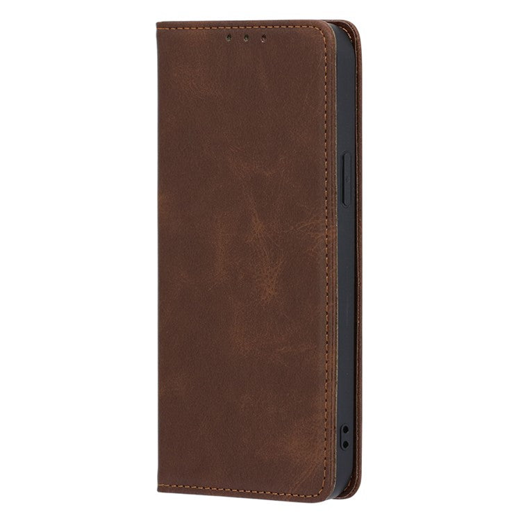 Anti-drop Leather Phone Case for Motorola Moto G73 5G , Calf Texture Wallet Stand Phone Cover - Brown