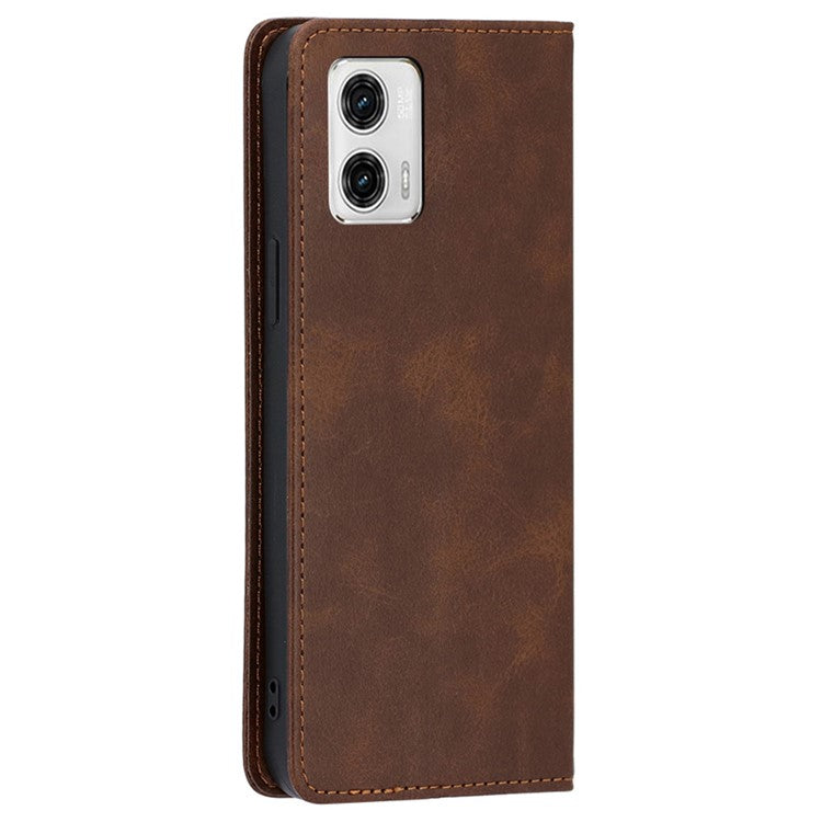 Anti-drop Leather Phone Case for Motorola Moto G73 5G , Calf Texture Wallet Stand Phone Cover - Brown
