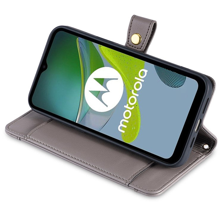 For Motorola Moto G73 5G Zipper Pocket Phone Stand Case Card Slots Leather Cover with Straps - Grey