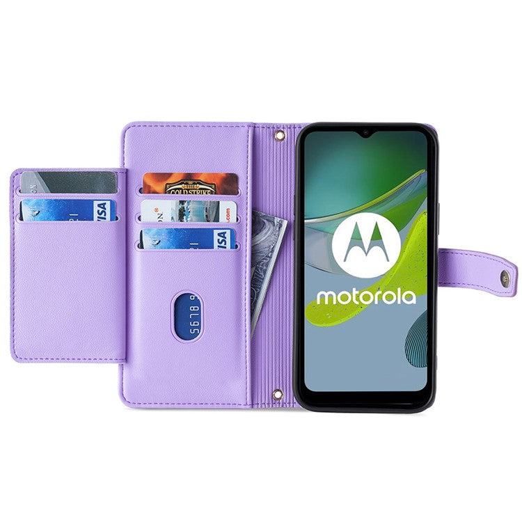 For Motorola Moto G53 5G / G23 4G / G13 4G Leather Phone Case Card Slots Zipper Pocket Stand Flip Cover - Purple