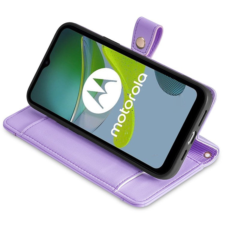 For Motorola Moto G53 5G / G23 4G / G13 4G Leather Phone Case Card Slots Zipper Pocket Stand Flip Cover - Purple