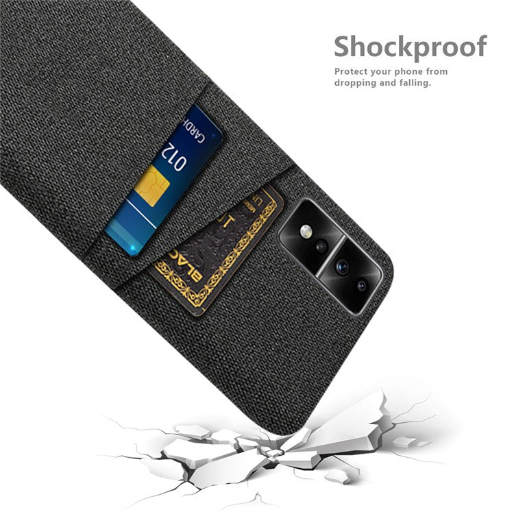 For Honor 80 GT 5G Dual Card Slots Phone Case Hard PC Soft Cloth Texture Protective Cover - Black