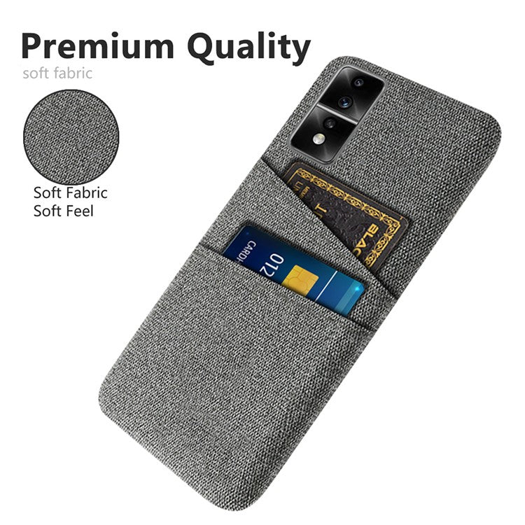 For Honor 80 GT 5G Dual Card Slots Phone Case Hard PC Soft Cloth Texture Protective Cover - Grey