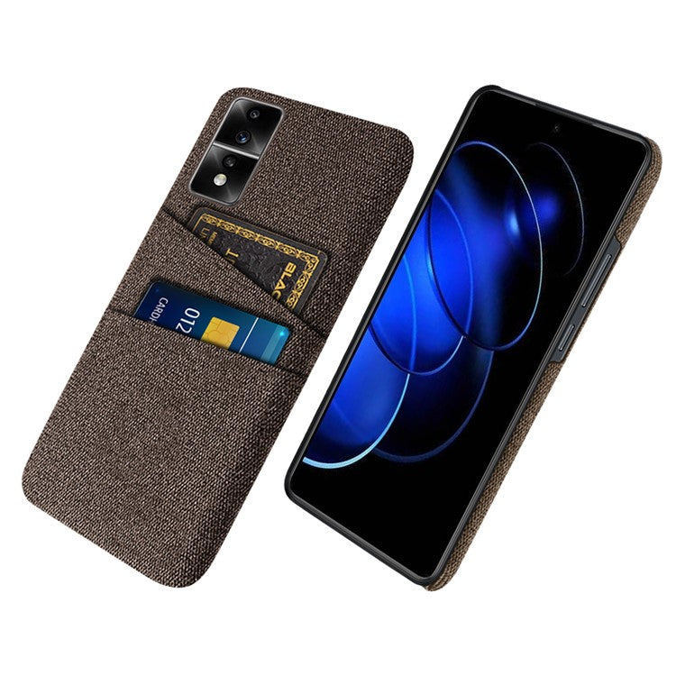 For Honor 80 GT 5G Dual Card Slots Phone Case Hard PC Soft Cloth Texture Protective Cover - Brown