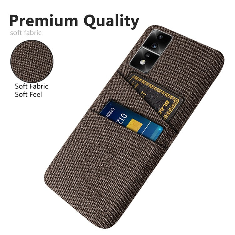 For Honor 80 GT 5G Dual Card Slots Phone Case Hard PC Soft Cloth Texture Protective Cover - Brown