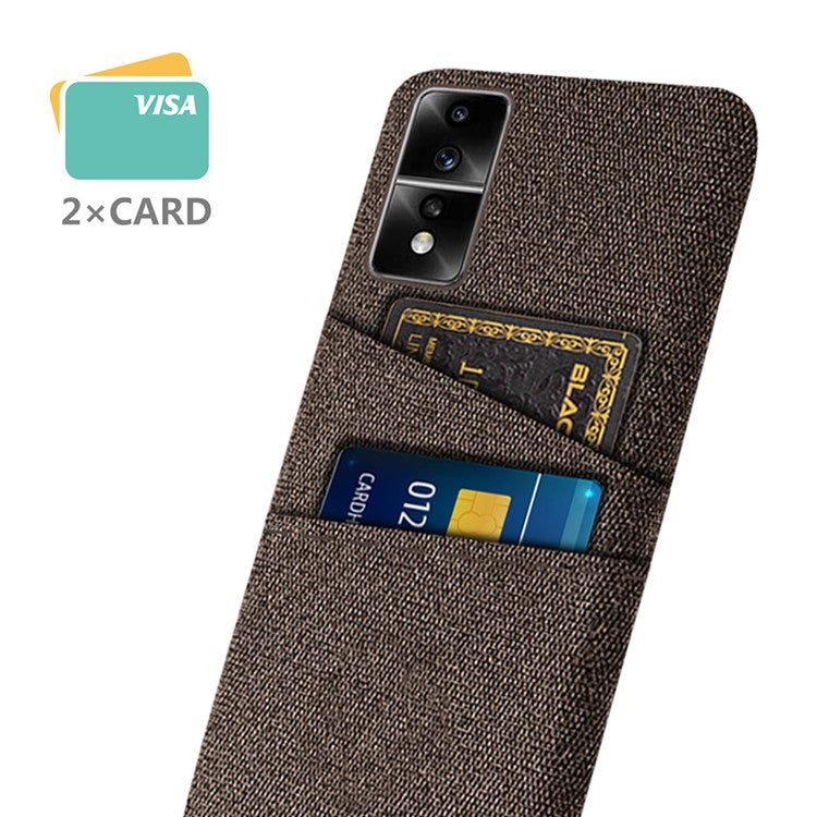 For Honor 80 GT 5G Dual Card Slots Phone Case Hard PC Soft Cloth Texture Protective Cover - Brown