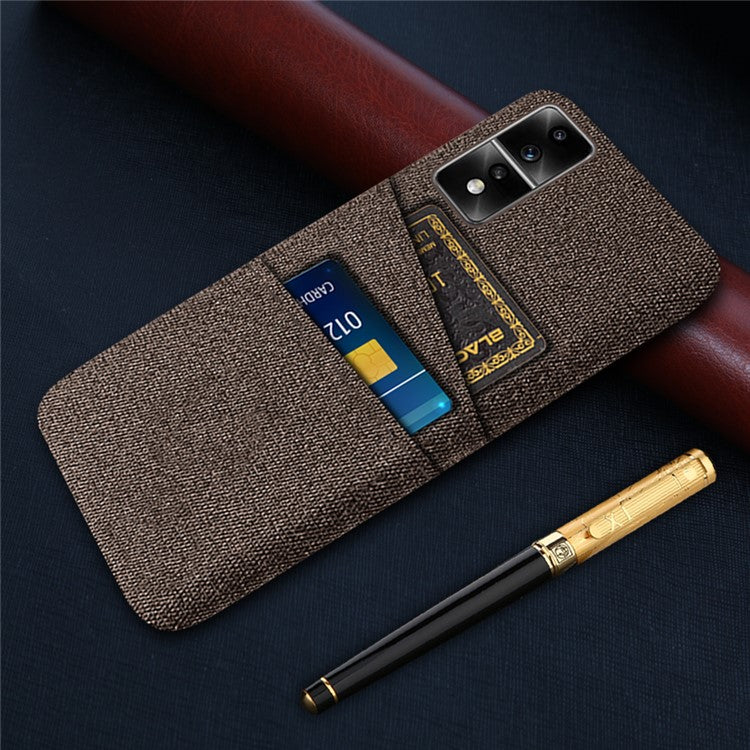 For Honor 80 GT 5G Dual Card Slots Phone Case Hard PC Soft Cloth Texture Protective Cover - Brown