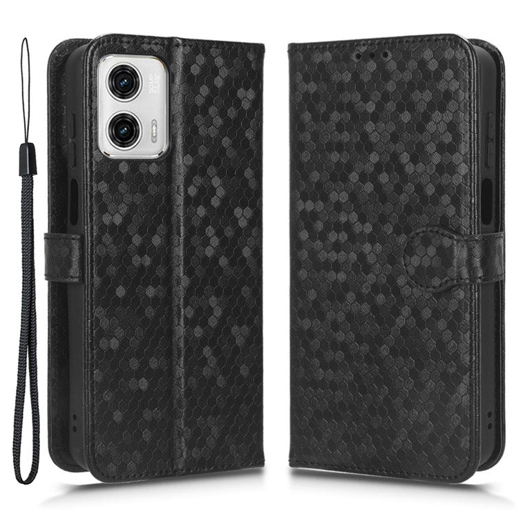 PU Leather Anti-drop Phone Cover for Motorola Moto G53 5G / G23 4G / G13 4G , Stand Dot Pattern Imprinted Wallet Phone Case - Black