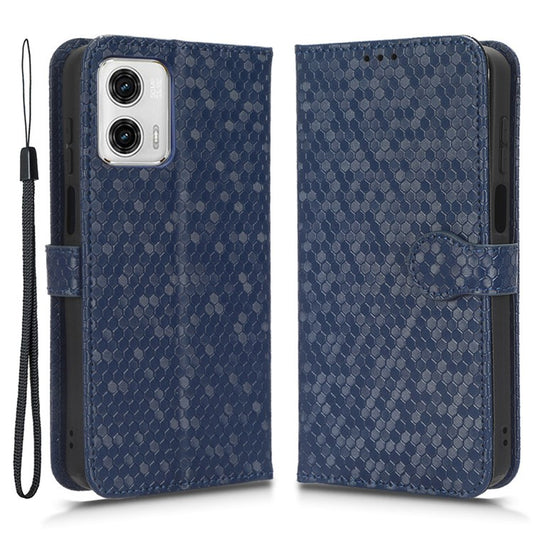 PU Leather Anti-drop Phone Cover for Motorola Moto G53 5G / G23 4G / G13 4G , Stand Dot Pattern Imprinted Wallet Phone Case - Dark Blue
