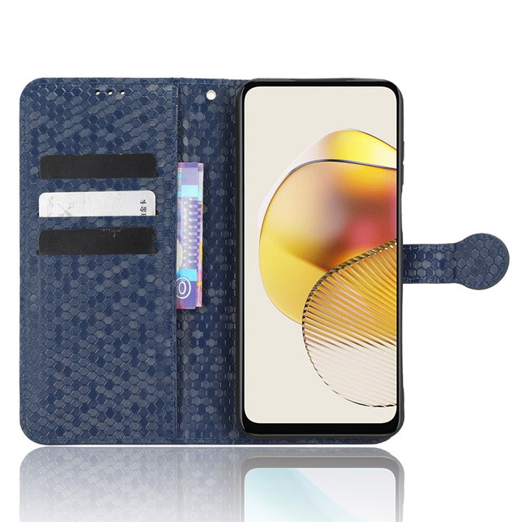 PU Leather Anti-drop Phone Cover for Motorola Moto G53 5G / G23 4G / G13 4G , Stand Dot Pattern Imprinted Wallet Phone Case - Dark Blue