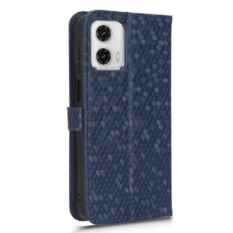 PU Leather Anti-drop Phone Cover for Motorola Moto G53 5G / G23 4G / G13 4G , Stand Dot Pattern Imprinted Wallet Phone Case - Dark Blue