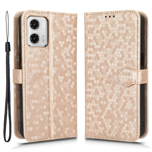 PU Leather Anti-drop Phone Cover for Motorola Moto G53 5G / G23 4G / G13 4G , Stand Dot Pattern Imprinted Wallet Phone Case - Rose Gold