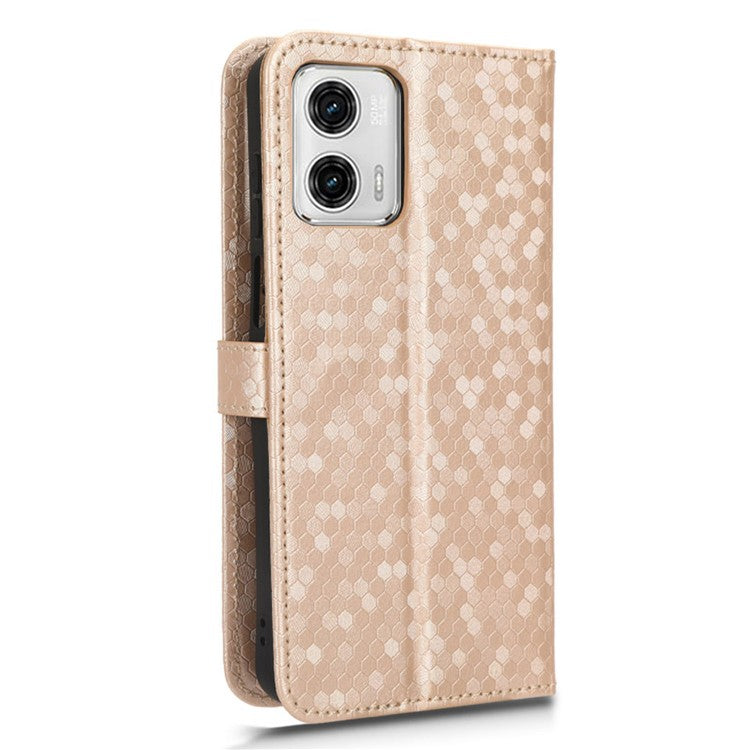 PU Leather Anti-drop Phone Cover for Motorola Moto G53 5G / G23 4G / G13 4G , Stand Dot Pattern Imprinted Wallet Phone Case - Rose Gold