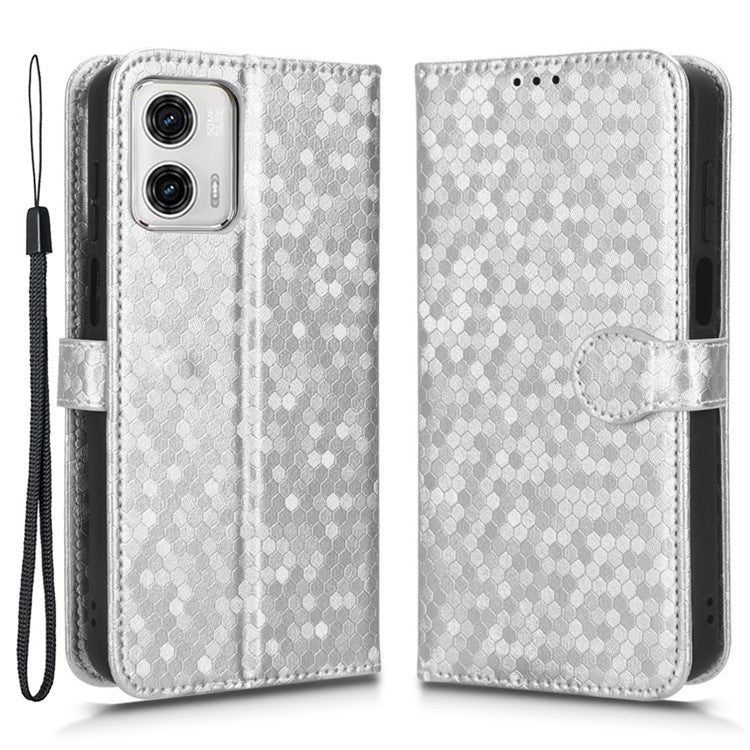 PU Leather Anti-drop Phone Cover for Motorola Moto G53 5G / G23 4G / G13 4G , Stand Dot Pattern Imprinted Wallet Phone Case - Silver