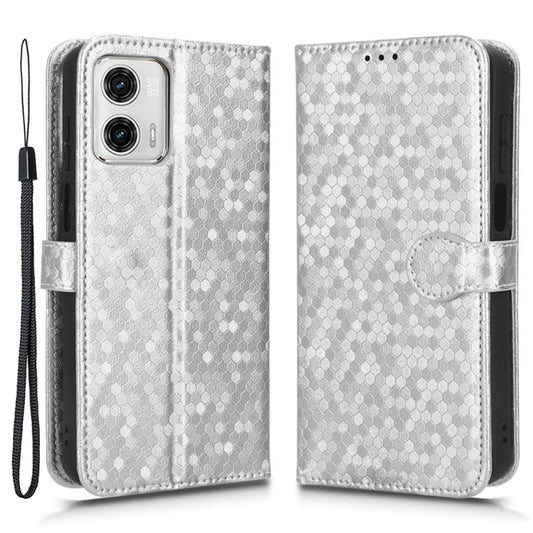 PU Leather Anti-drop Phone Cover for Motorola Moto G53 5G / G23 4G / G13 4G , Stand Dot Pattern Imprinted Wallet Phone Case - Silver