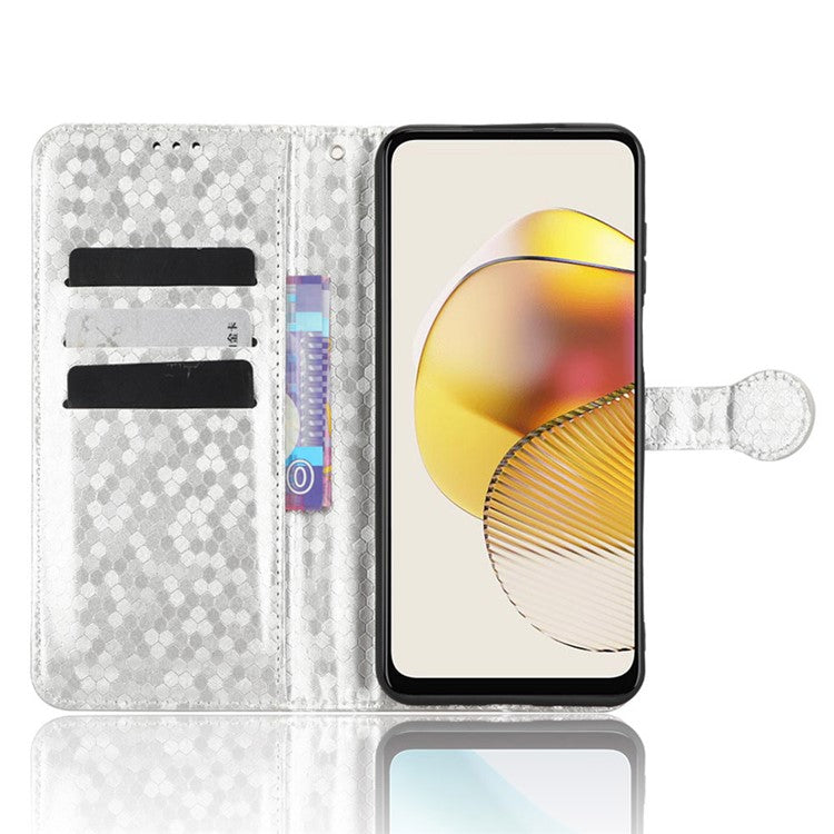 PU Leather Anti-drop Phone Cover for Motorola Moto G53 5G / G23 4G / G13 4G , Stand Dot Pattern Imprinted Wallet Phone Case - Silver
