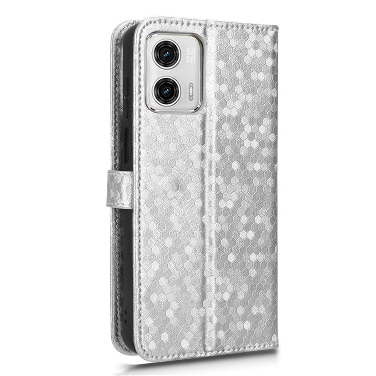 PU Leather Anti-drop Phone Cover for Motorola Moto G53 5G / G23 4G / G13 4G , Stand Dot Pattern Imprinted Wallet Phone Case - Silver