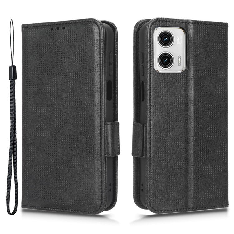 Anti-drop Phone Cover For Motorola Moto G53 5G / G23 4G / G13 4G , Imprinted Triangle Pattern Phone Case Wallet Stand - Black