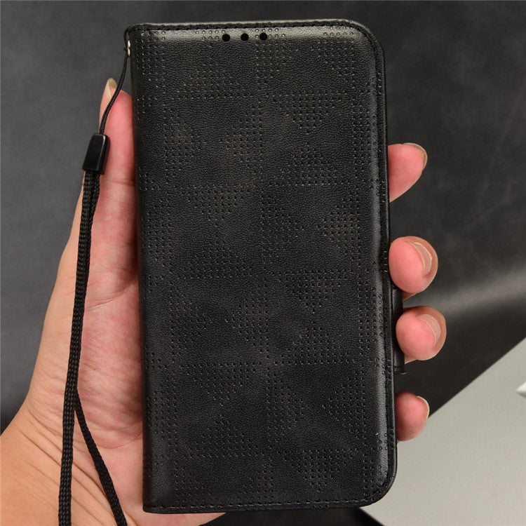 Anti-drop Phone Cover For Motorola Moto G53 5G / G23 4G / G13 4G , Imprinted Triangle Pattern Phone Case Wallet Stand - Black