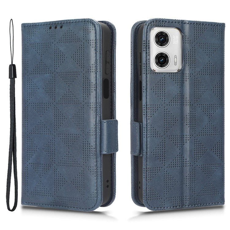 Anti-drop Phone Cover For Motorola Moto G53 5G / G23 4G / G13 4G , Imprinted Triangle Pattern Phone Case Wallet Stand - Blue