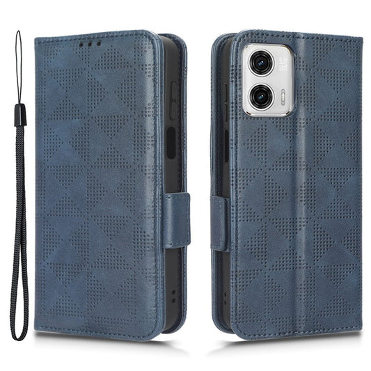 Anti-drop Phone Cover For Motorola Moto G53 5G / G23 4G / G13 4G , Imprinted Triangle Pattern Phone Case Wallet Stand - Blue