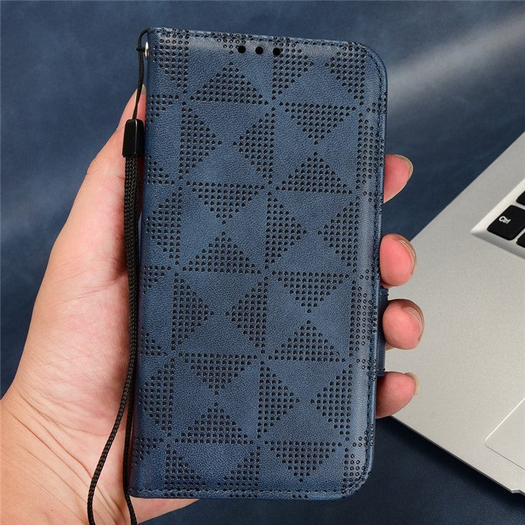 Anti-drop Phone Cover For Motorola Moto G53 5G / G23 4G / G13 4G , Imprinted Triangle Pattern Phone Case Wallet Stand - Blue