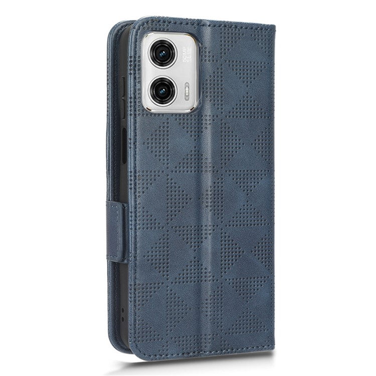 Anti-drop Phone Cover For Motorola Moto G53 5G / G23 4G / G13 4G , Imprinted Triangle Pattern Phone Case Wallet Stand - Blue