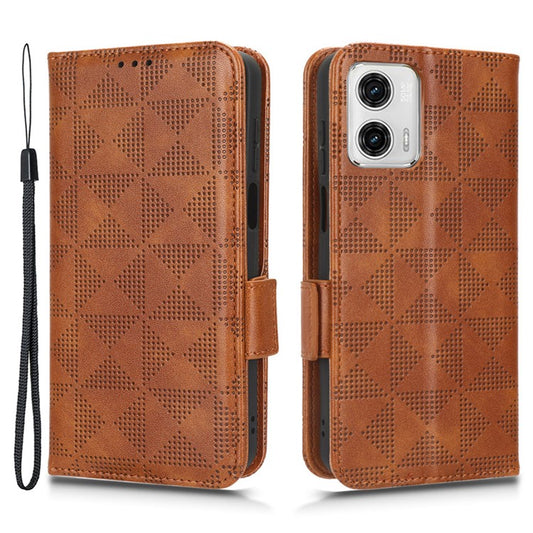 Anti-drop Phone Cover For Motorola Moto G53 5G / G23 4G / G13 4G , Imprinted Triangle Pattern Phone Case Wallet Stand - Brown