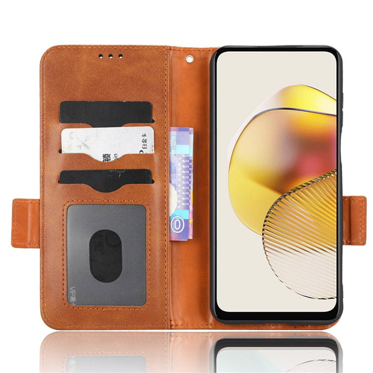 Anti-drop Phone Cover For Motorola Moto G53 5G / G23 4G / G13 4G , Imprinted Triangle Pattern Phone Case Wallet Stand - Brown