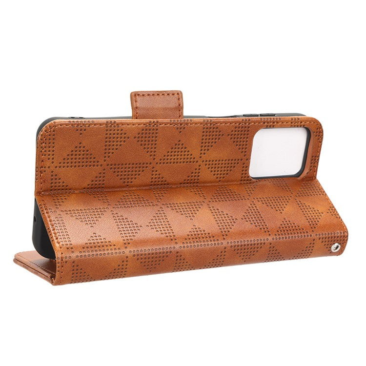 Anti-drop Phone Cover For Motorola Moto G53 5G / G23 4G / G13 4G , Imprinted Triangle Pattern Phone Case Wallet Stand - Brown