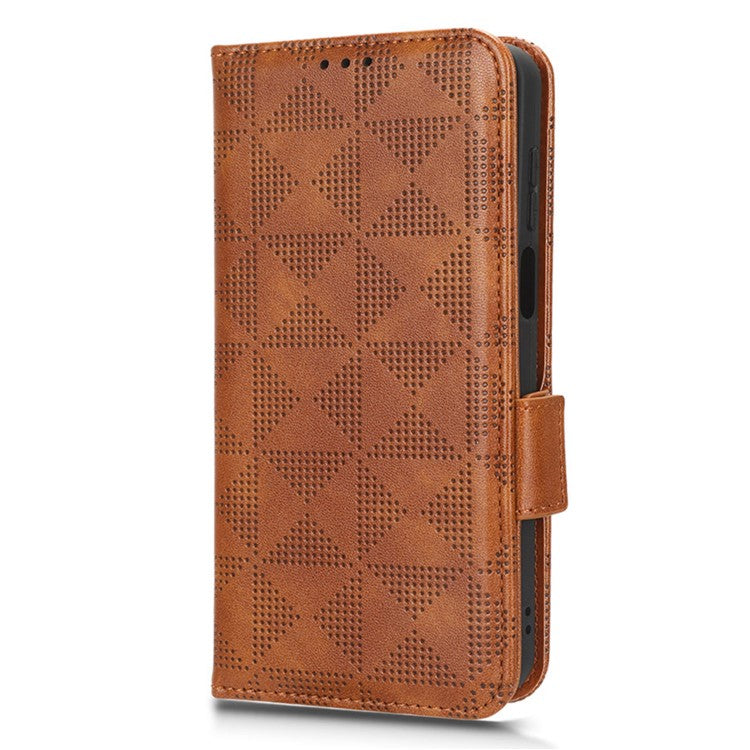 Anti-drop Phone Cover For Motorola Moto G53 5G / G23 4G / G13 4G , Imprinted Triangle Pattern Phone Case Wallet Stand - Brown