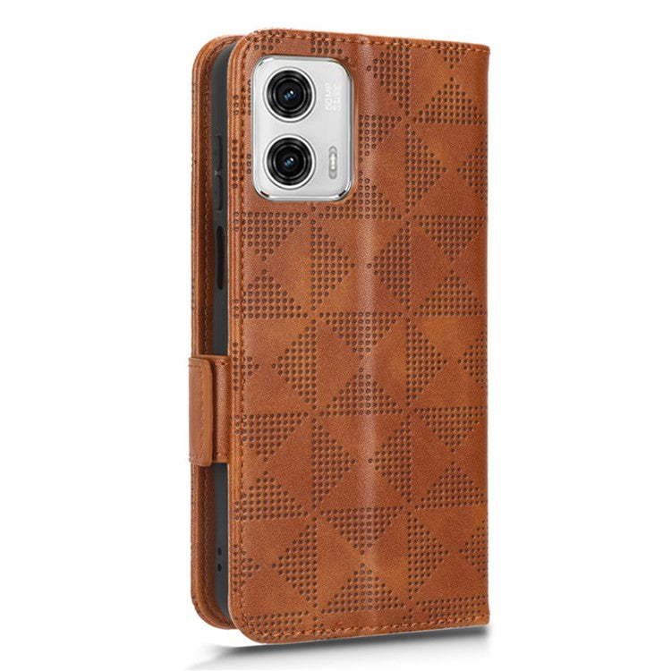 Anti-drop Phone Cover For Motorola Moto G53 5G / G23 4G / G13 4G , Imprinted Triangle Pattern Phone Case Wallet Stand - Brown