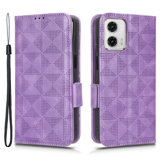 Anti-drop Phone Cover For Motorola Moto G53 5G / G23 4G / G13 4G , Imprinted Triangle Pattern Phone Case Wallet Stand - Purple