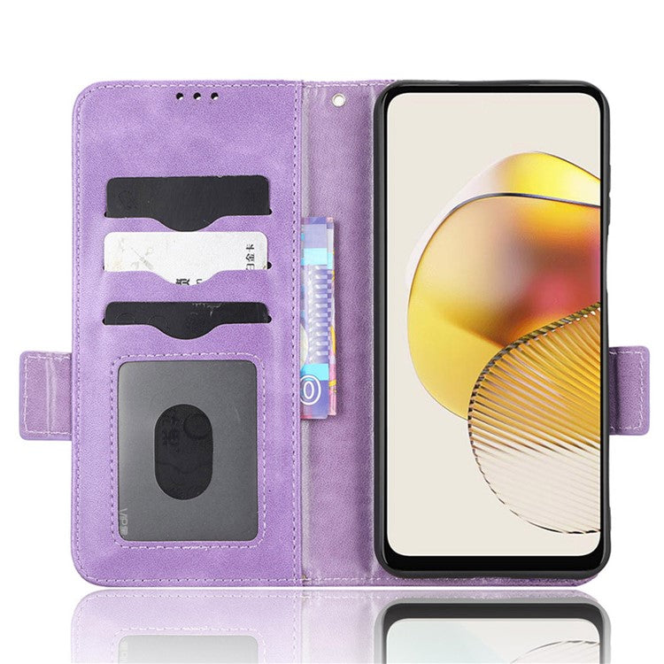 Anti-drop Phone Cover For Motorola Moto G53 5G / G23 4G / G13 4G , Imprinted Triangle Pattern Phone Case Wallet Stand - Purple