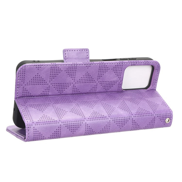 Anti-drop Phone Cover For Motorola Moto G53 5G / G23 4G / G13 4G , Imprinted Triangle Pattern Phone Case Wallet Stand - Purple