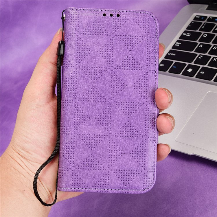 Anti-drop Phone Cover For Motorola Moto G53 5G / G23 4G / G13 4G , Imprinted Triangle Pattern Phone Case Wallet Stand - Purple