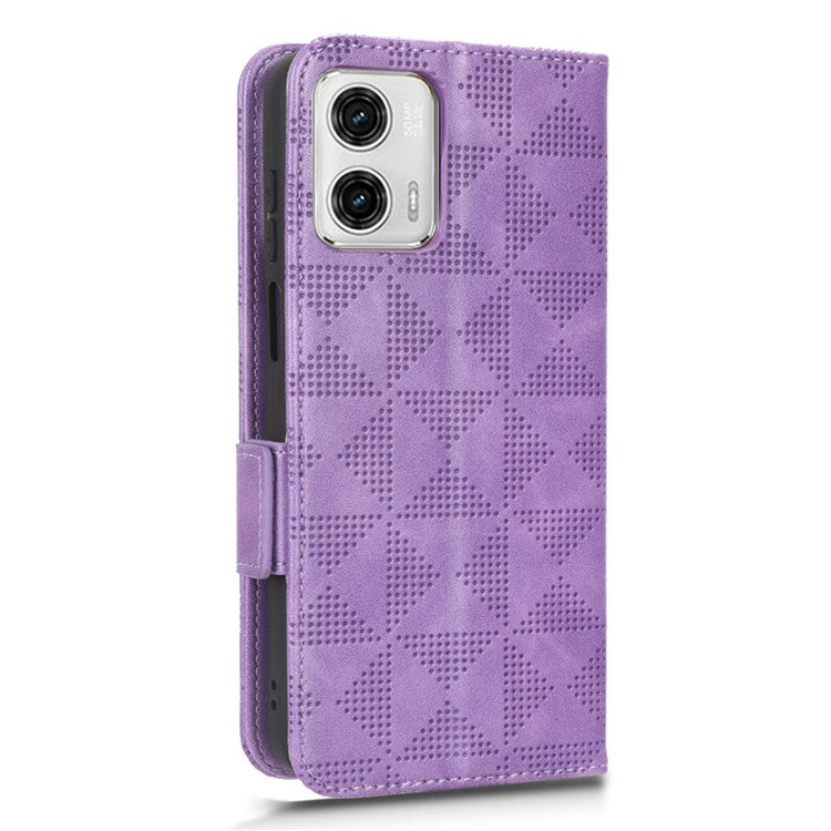 Anti-drop Phone Cover For Motorola Moto G53 5G / G23 4G / G13 4G , Imprinted Triangle Pattern Phone Case Wallet Stand - Purple