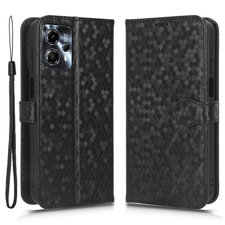 Cell Phone Cover for Motorola Moto G13 4G / G23 4G , Dot Pattern Imprinted Wallet PU Leather Phone Case - Black