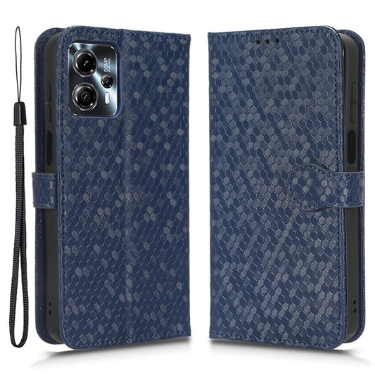 Cell Phone Cover for Motorola Moto G13 4G / G23 4G , Dot Pattern Imprinted Wallet PU Leather Phone Case - Dark Blue