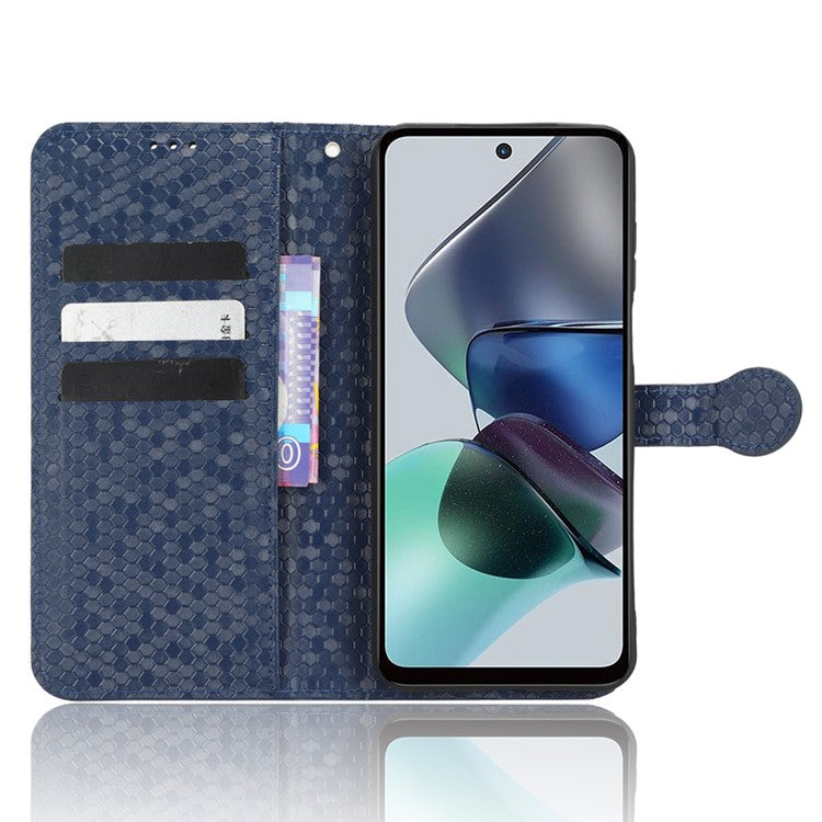 Cell Phone Cover for Motorola Moto G13 4G / G23 4G , Dot Pattern Imprinted Wallet PU Leather Phone Case - Dark Blue