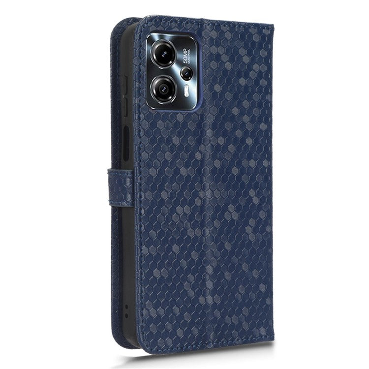 Cell Phone Cover for Motorola Moto G13 4G / G23 4G , Dot Pattern Imprinted Wallet PU Leather Phone Case - Dark Blue