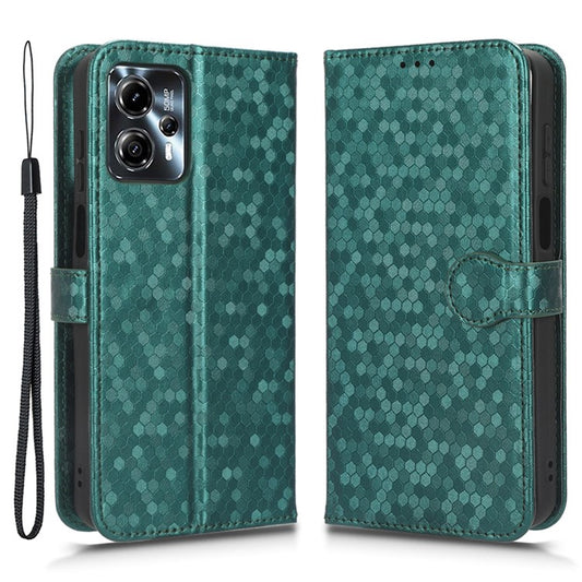 Cell Phone Cover for Motorola Moto G13 4G / G23 4G , Dot Pattern Imprinted Wallet PU Leather Phone Case - Green