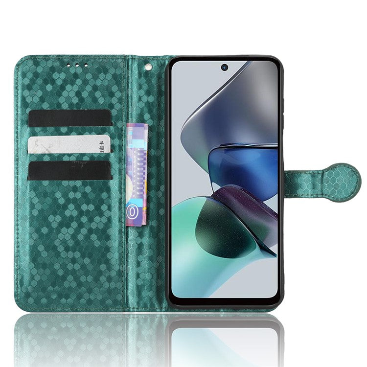 Cell Phone Cover for Motorola Moto G13 4G / G23 4G , Dot Pattern Imprinted Wallet PU Leather Phone Case - Green