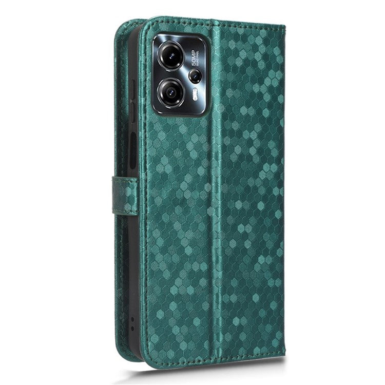 Cell Phone Cover for Motorola Moto G13 4G / G23 4G , Dot Pattern Imprinted Wallet PU Leather Phone Case - Green