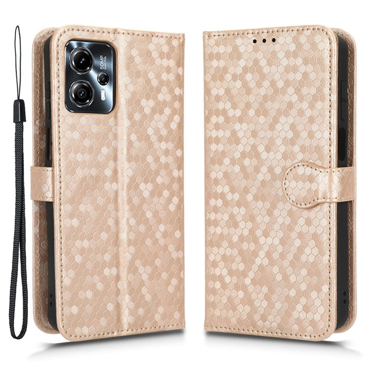 Cell Phone Cover for Motorola Moto G13 4G / G23 4G , Dot Pattern Imprinted Wallet PU Leather Phone Case - Rose Gold
